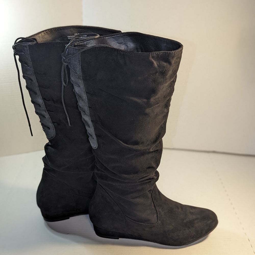 KISSES BY TWO LIPS - BLACK BIKER INSPIRED BOOTS WOMEN'S SIZE 11 Lace Up  Leather